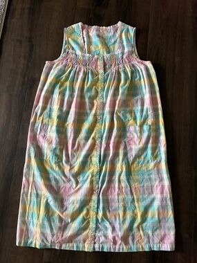 PINK VS Pastel Plaid Smocked Babydoll Dress Nightgown L
